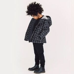 Miles The Label Black Grid Puffer Jacket with Hood 3T